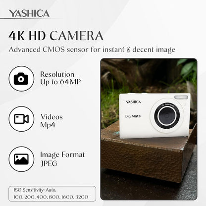 Yashica DigiMate 4K Digital Camera - 18X Zoom Supports Micro SD Cards Mini Camera for Teenagers