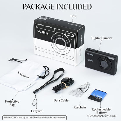 Yashica DigiMate 4K digitale camera, 18x zoom, compact en licht, ondersteunt micro SD-kaarten, ideaal voor reizen, buiten en dagelijks gebruik