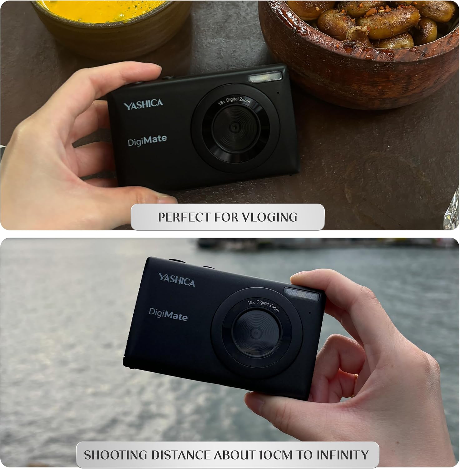 Yashica DigiMate 4K digitale camera, 18x zoom, compact en licht, ondersteunt micro SD-kaarten, ideaal voor reizen, buiten en dagelijks gebruik
