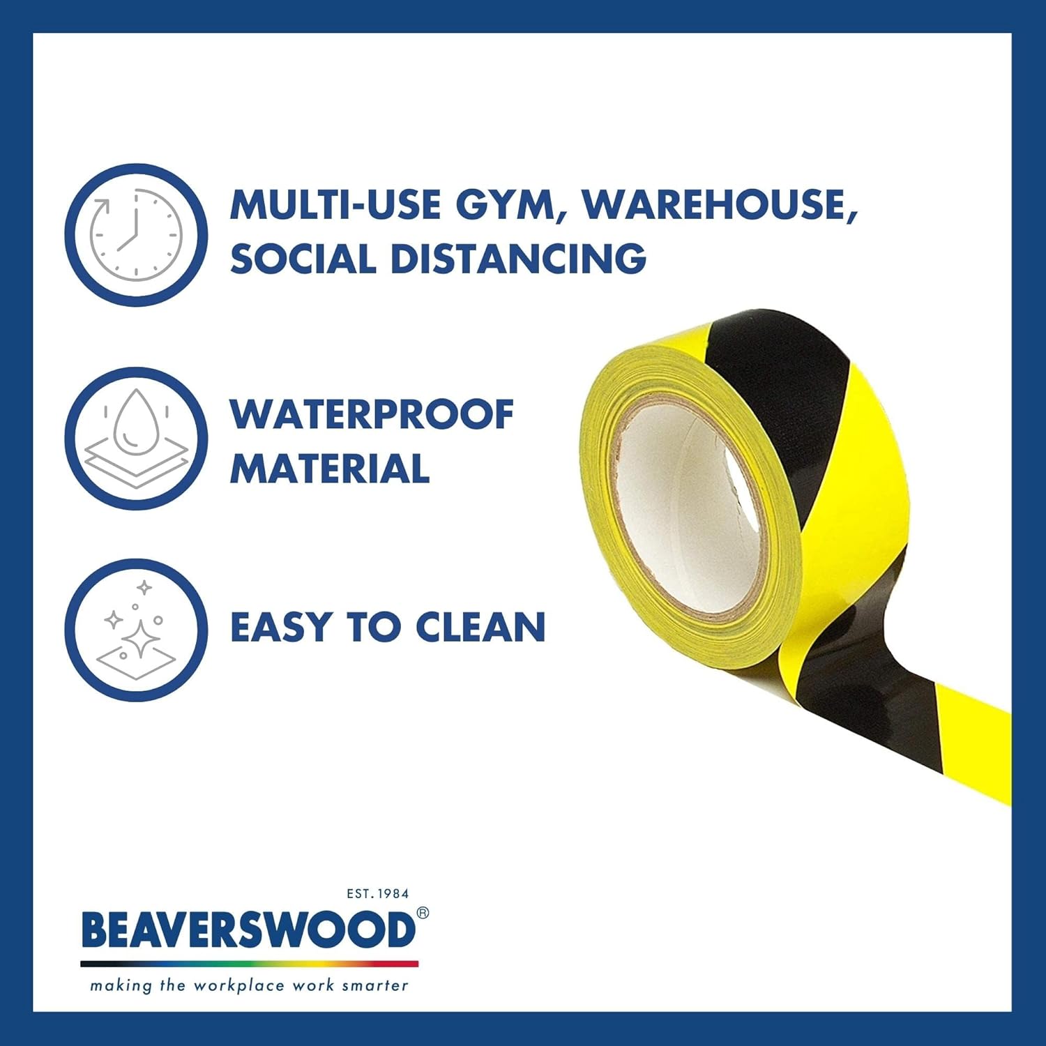 Beaverswood Industrial Vinyl Floor Line Marking Tape 50mmx33m Black/Yellow (Roll) - LMT/BY