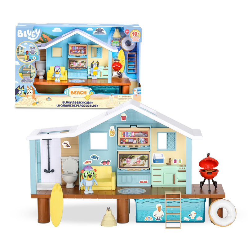 Bluey - Beach Cabin Playset, Blue Dog Beach House, Toy with Figure, with Accessories, Pool, Glasses, Float, Barbecue, Blue House, Famous (BLY66000