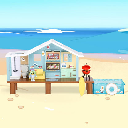 Bluey - Beach Cabin Playset, Blue Dog Beach House, Toy with Figure, with Accessories, Pool, Glasses, Float, Barbecue, Blue House, Famous (BLY66000