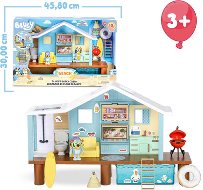 Bluey - Beach Cabin Playset, Blue Dog Beach House, Toy with Figure, with Accessories, Pool, Glasses, Float, Barbecue, Blue House, Famous (BLY66000