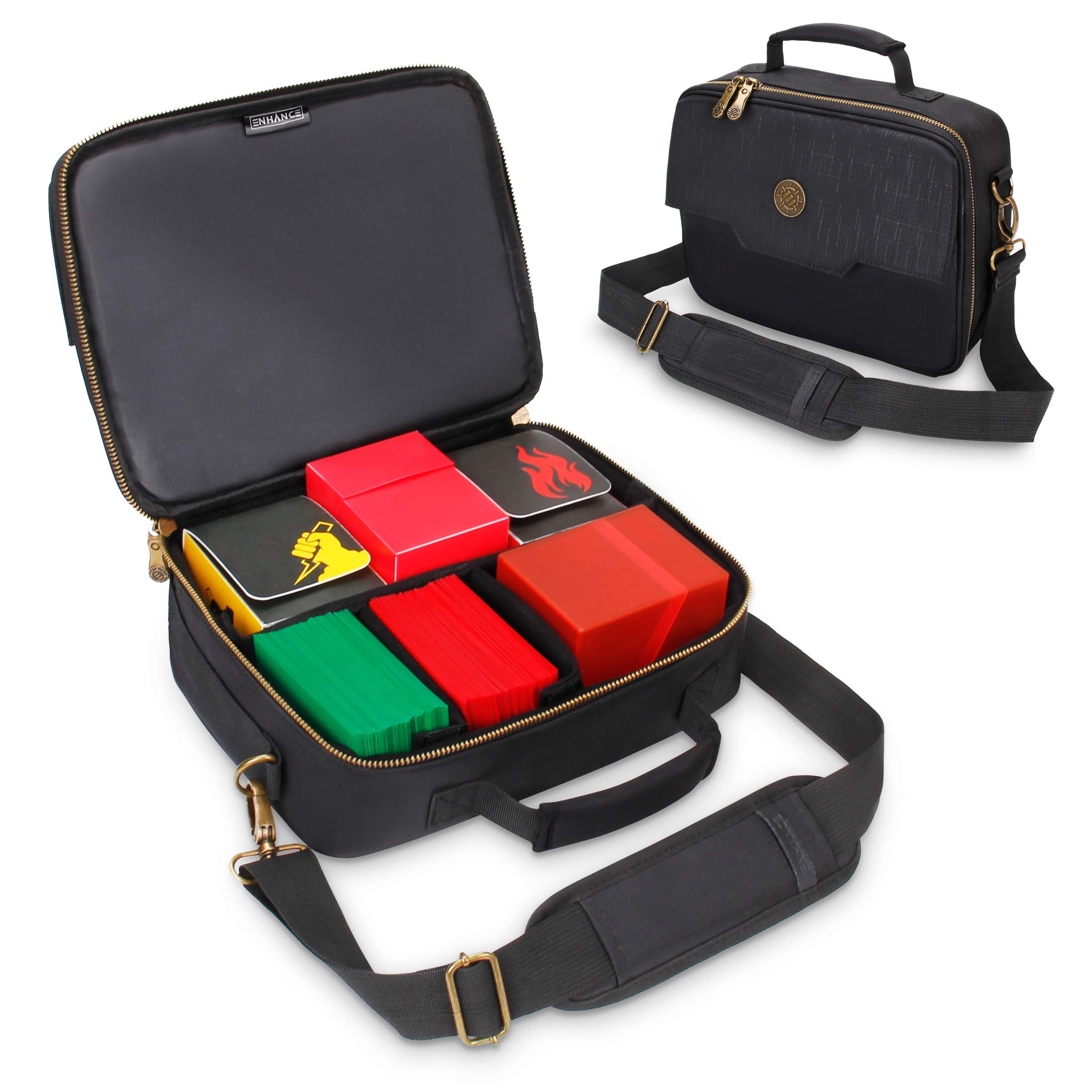 ENHANCE MTG Card Box Storage Case - Deck Holder Card Carrying Case Compatible with Magic MTG Cards, Pokemon Trading Cards, Cards Against Humanity, & Other Card Games - Includes Pencil Loops & Pockets