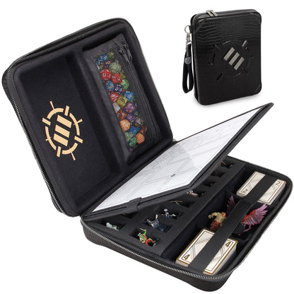 ENHANCE Collector's Edition RPG Organizer Case - DND Binder with Built-in Character Sheet Holder and Erasable Scribe Panel, Dice Rolling Area, Removable Pen Pouch, Miniature Foam Tray (Dragon Black