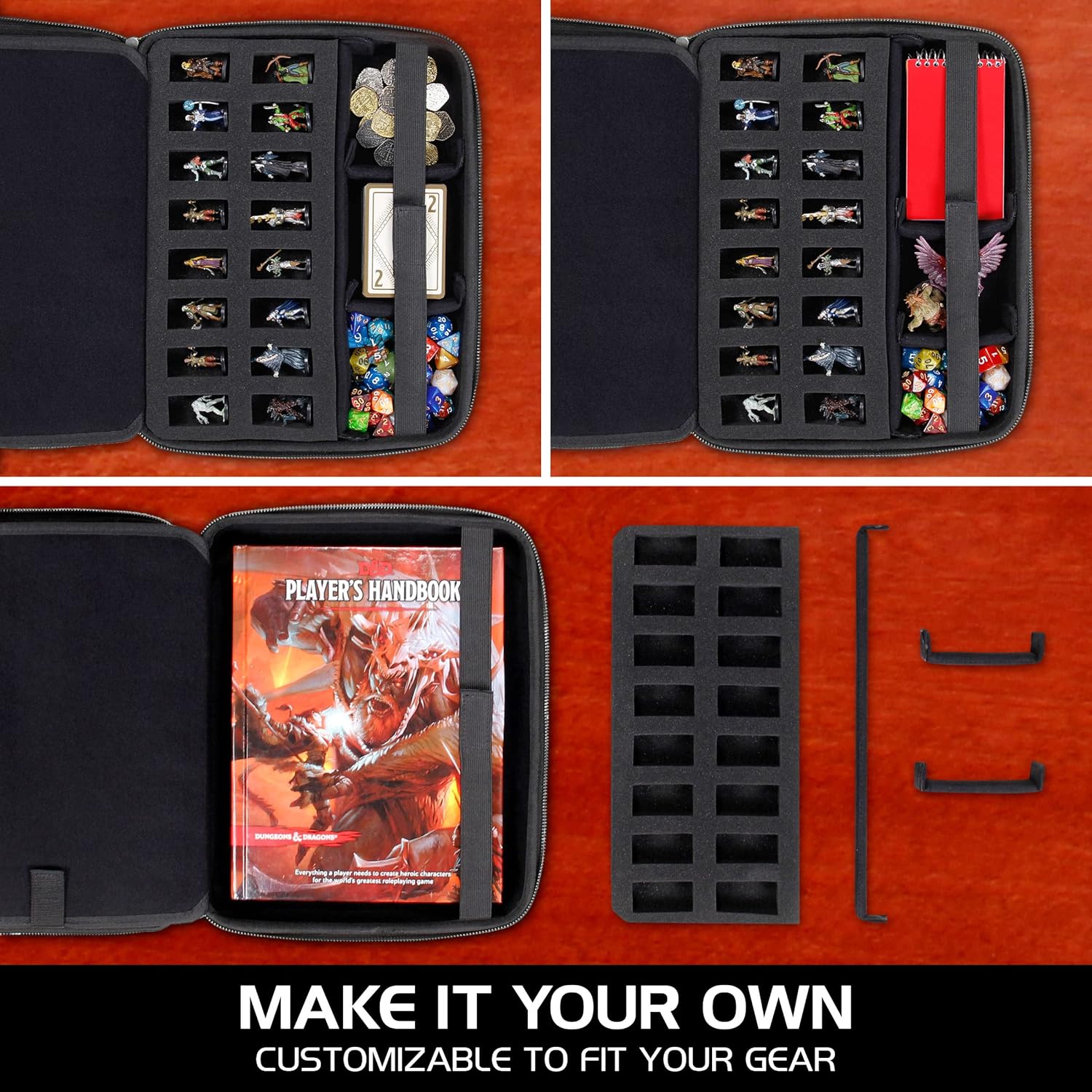 ENHANCE Collector's Edition RPG Organizer Case - DND Binder with Built-in Character Sheet Holder and Erasable Scribe Panel, Dice Rolling Area, Removable Pen Pouch, Miniature Foam Tray (Dragon Black