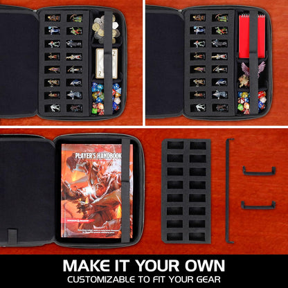 ENHANCE Collector's Edition RPG Organizer Case - DND Binder with Built-in Character Sheet Holder and Erasable Scribe Panel, Dice Rolling Area, Removable Pen Pouch, Miniature Foam Tray (Dragon Black