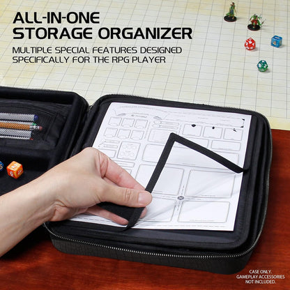 ENHANCE Collector's Edition RPG Organizer Case - DND Binder with Built-in Character Sheet Holder and Erasable Scribe Panel, Dice Rolling Area, Removable Pen Pouch, Miniature Foam Tray (Dragon Black