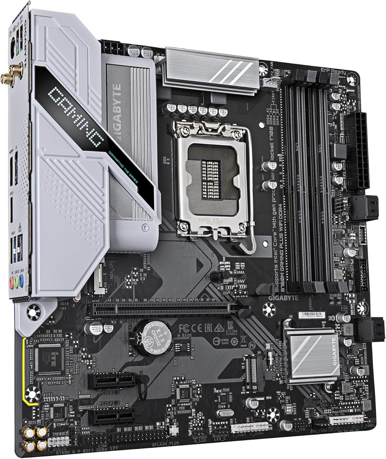 GIGABYTE B760M GAMING PLUS WIFI DDR4 Motherboard - Supports 14th Gen. Intel Core CPUs, 4+1+1 phases VRM, up to 5333MHz DDR4 (OC), 2xPCIe 4.0 M.2, Wi-Fi 6, 1 GbE LAN, USB 3.2 Gen 1