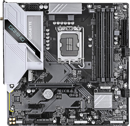 GIGABYTE B760M GAMING PLUS WIFI DDR4 Motherboard - Supports 14th Gen. Intel Core CPUs, 4+1+1 phases VRM, up to 5333MHz DDR4 (OC), 2xPCIe 4.0 M.2, Wi-Fi 6, 1 GbE LAN, USB 3.2 Gen 1