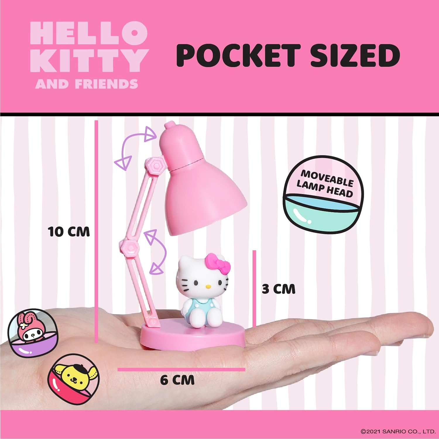 Blue Sky Studios Hello Kitty Mini Lamp with Toy Figure, Kawaii Desk Decor, Cute Collectible Gift