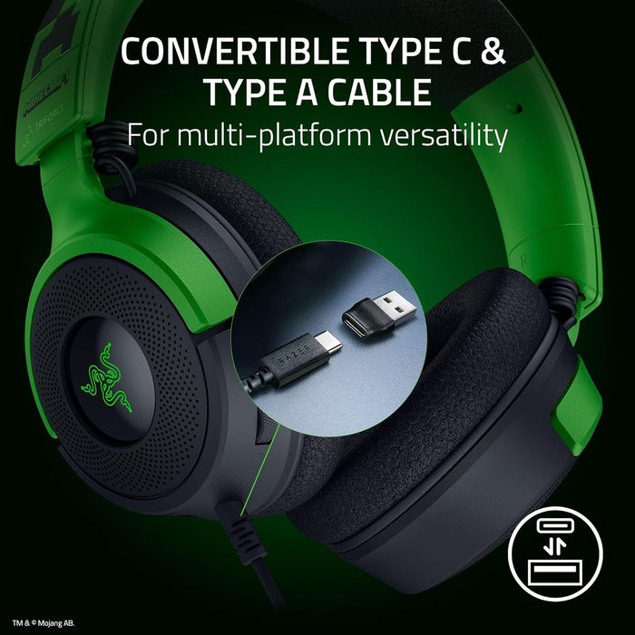 Razer Kraken V4 X Minecraft Edition - Wired USB PC Gaming Headset (TriForce 40mm Drivers, Retractable Cardioid Mic, Surround Sound, Chroma RGB, for PC & console via USB-C