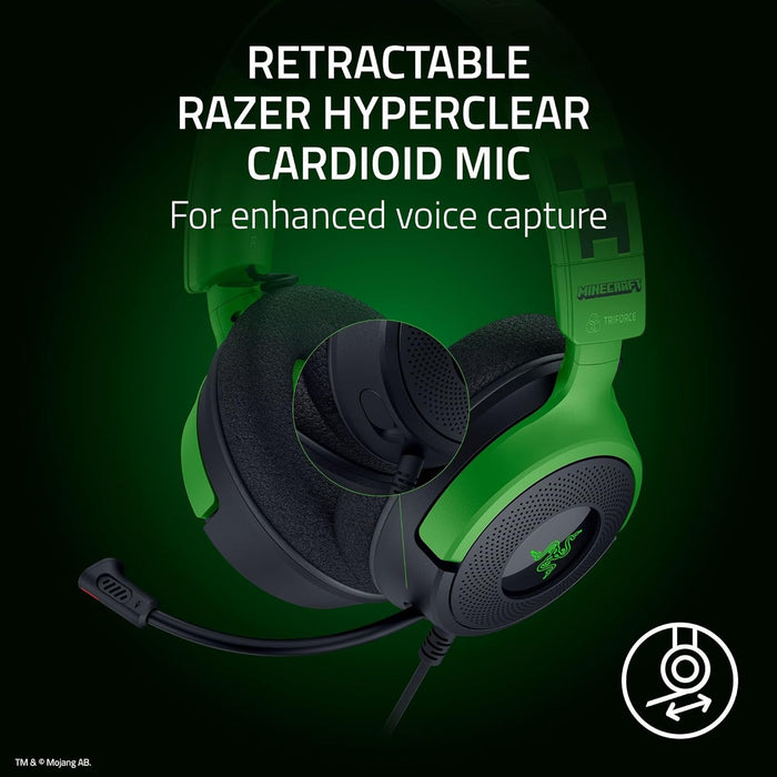 Razer Kraken V4 X Minecraft Edition - Wired USB PC Gaming Headset (TriForce 40mm Drivers, Retractable Cardioid Mic, Surround Sound, Chroma RGB, for PC & console via USB-C