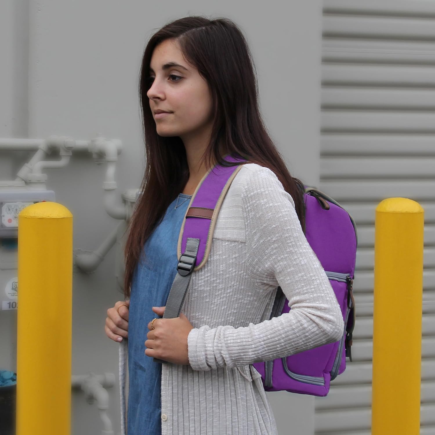 GOgroove Mid-Size Camera Backpacks for Photographers - DSLR Camera Backpack with Tablet Compartment, Accessory Storage, Tripod Holder, Rain Cover Small Camera Bag for DSLR Camera and More (Purple