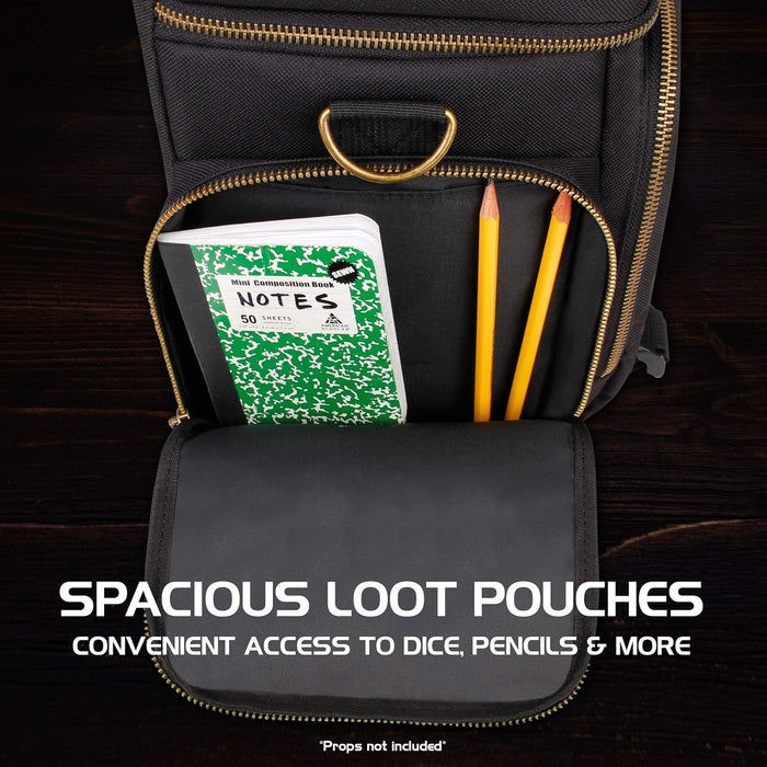 ENHANCE Tabletop DND Bag - RPG Adventurer's Dungeons and Dragons Accessories Bag with Miniatures Storage, Mat Holder, DND Dice & Token Pockets, Fits 4-8 Books, DM's Guide, Player's Handbook (Black
