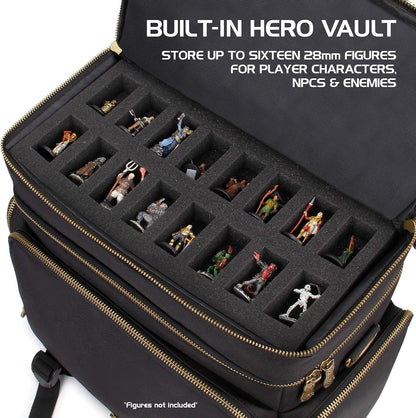 ENHANCE Tabletop DND Bag - RPG Adventurer's Dungeons and Dragons Accessories Bag with Miniatures Storage, Mat Holder, DND Dice & Token Pockets, Fits 4-8 Books, DM's Guide, Player's Handbook (Black