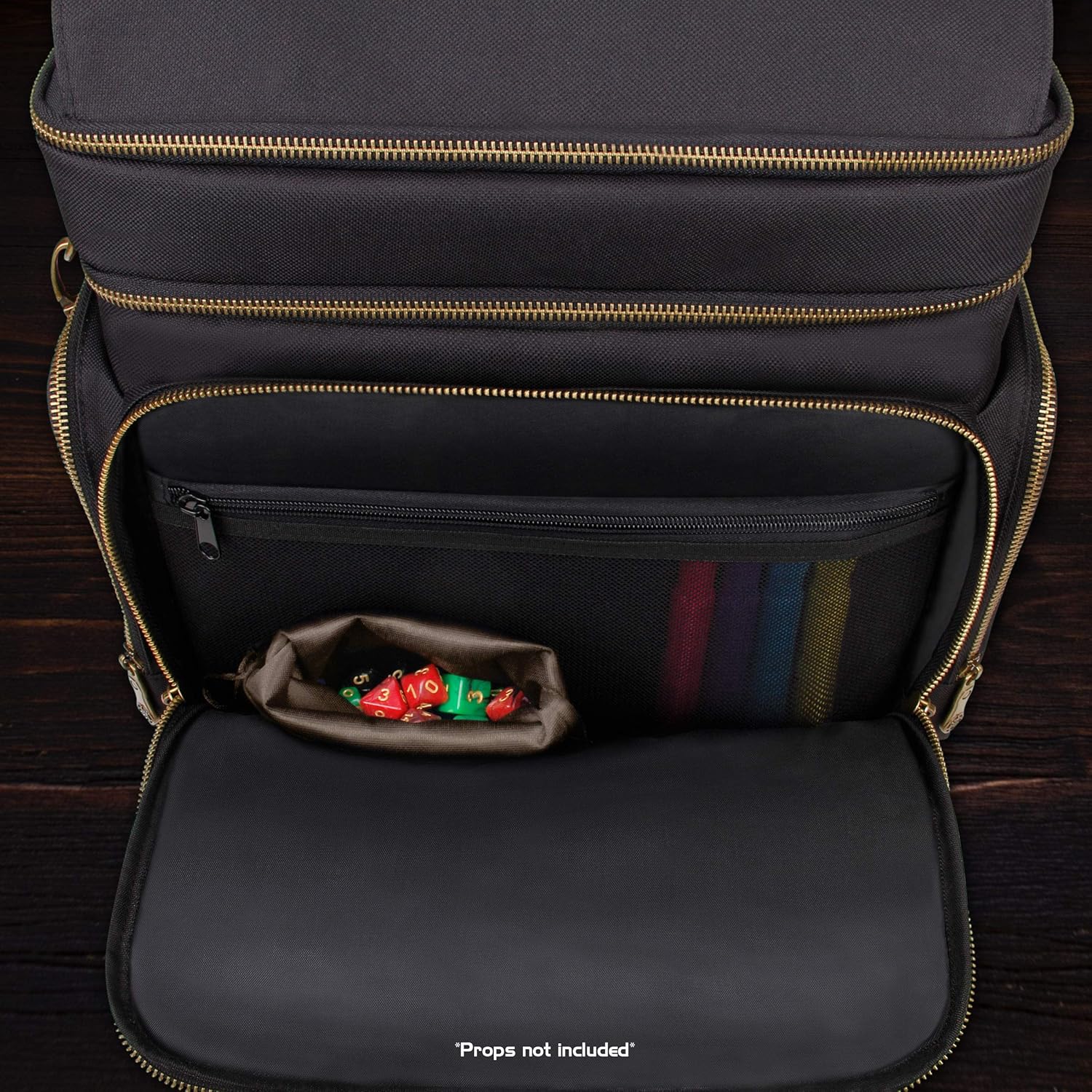ENHANCE Tabletop DND Bag - RPG Adventurer's Dungeons and Dragons Accessories Bag with Miniatures Storage, Mat Holder, DND Dice & Token Pockets, Fits 4-8 Books, DM's Guide, Player's Handbook (Black