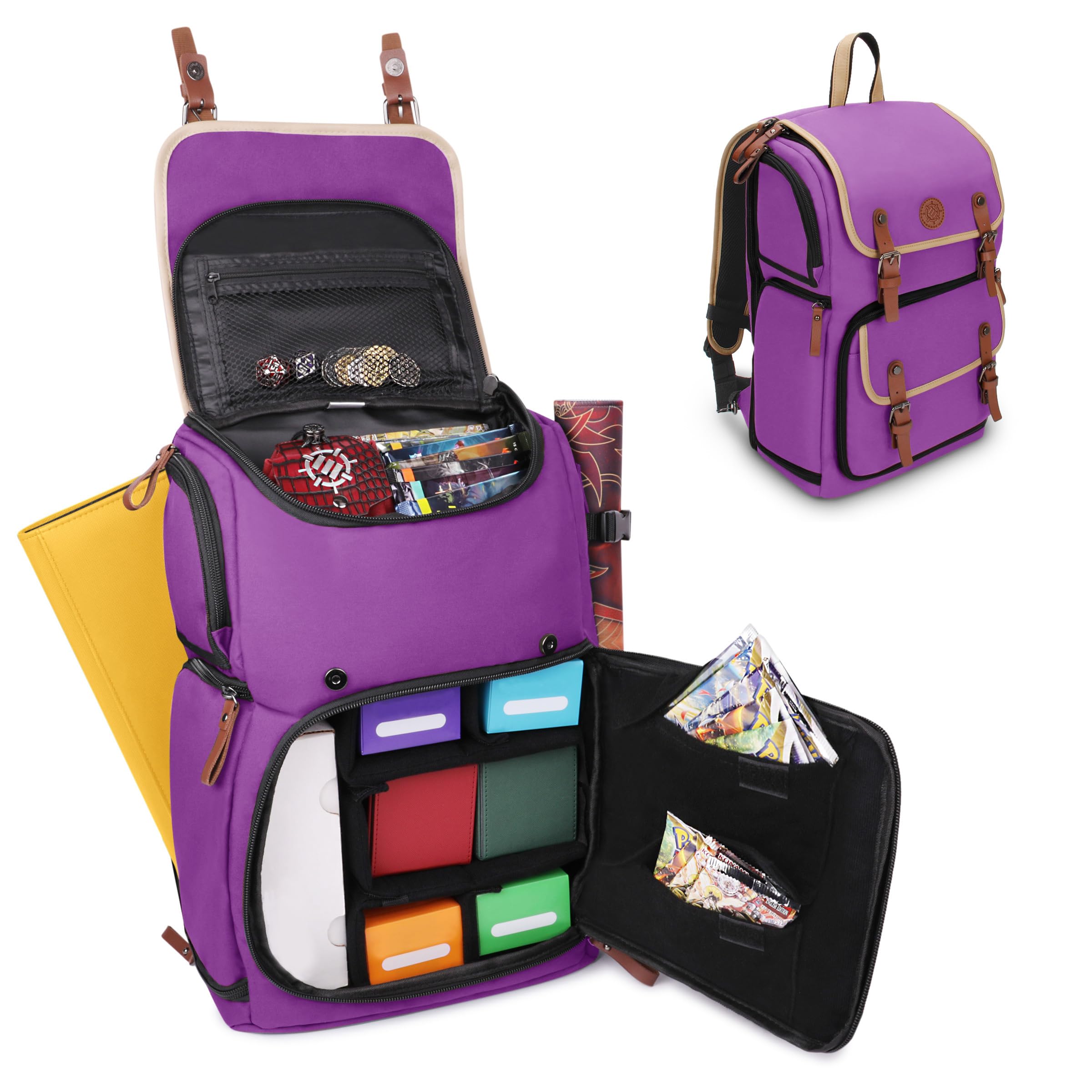 ENHANCE Designer Edition Trading Card Backpack - MTG Deck Bag Card Binder Space, TCG Deck Box Storage, Playmat Holder - Compatible with Magic the Gathering, Pokemon, Lorcana (Canvas Look - Purple