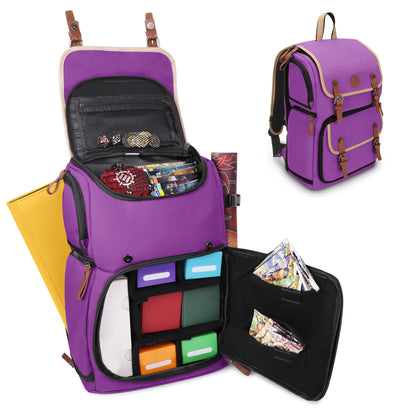ENHANCE Designer Edition Trading Card Backpack - MTG Deck Bag Card Binder Space, TCG Deck Box Storage, Playmat Holder - Compatible with Magic the Gathering, Pokemon, Lorcana (Canvas Look - Purple