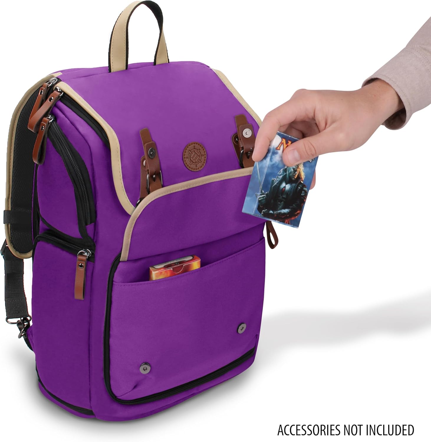 ENHANCE Designer Edition Trading Card Backpack - MTG Deck Bag Card Binder Space, TCG Deck Box Storage, Playmat Holder - Compatible with Magic the Gathering, Pokemon, Lorcana (Canvas Look - Purple