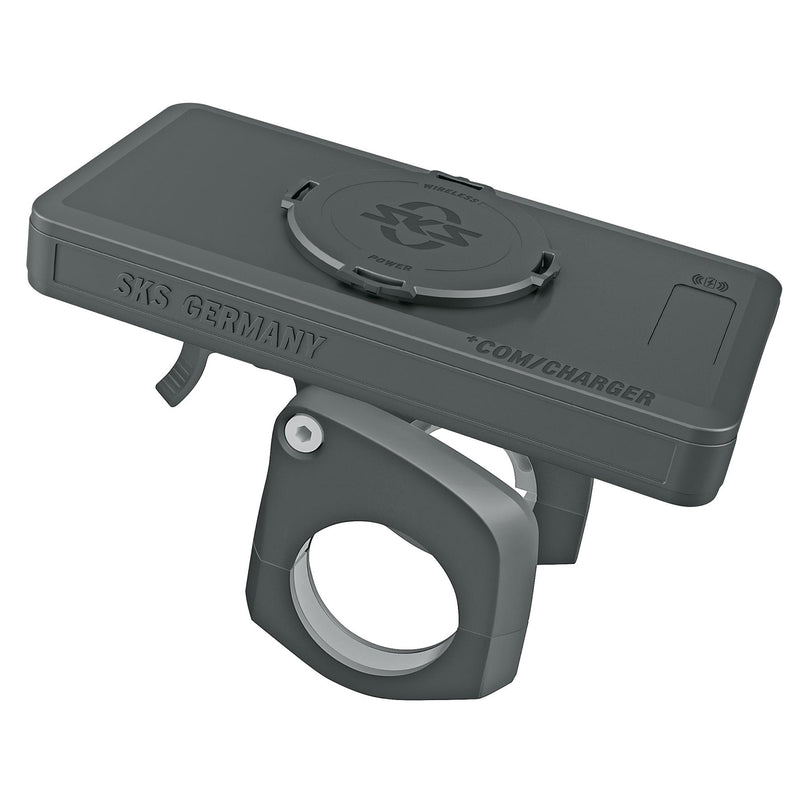 SKS GERMANY COMPIT+/POWER  mobile phone holder with 10,000 mAh powerbank for mounting on the handlebar (smartphone holder for bikes & e-bikes, inductive charging function