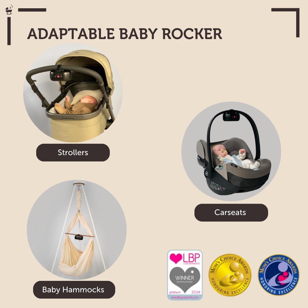 ZAZU Robby Kinderwagenschaukler - Automat. Babywippe, Verstellbare Stärke, 40-Min Timer, Babyschreisensor, USB-C wiederaufladbar, Wasserfest, Universell für Kinderwagen & Buggy (Schwarz.