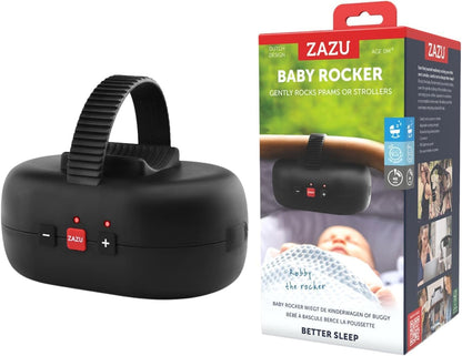 ZAZU Robby Kinderwagenschaukler - Automat. Babywippe, Verstellbare Stärke, 40-Min Timer, Babyschreisensor, USB-C wiederaufladbar, Wasserfest, Universell für Kinderwagen & Buggy (Schwarz.