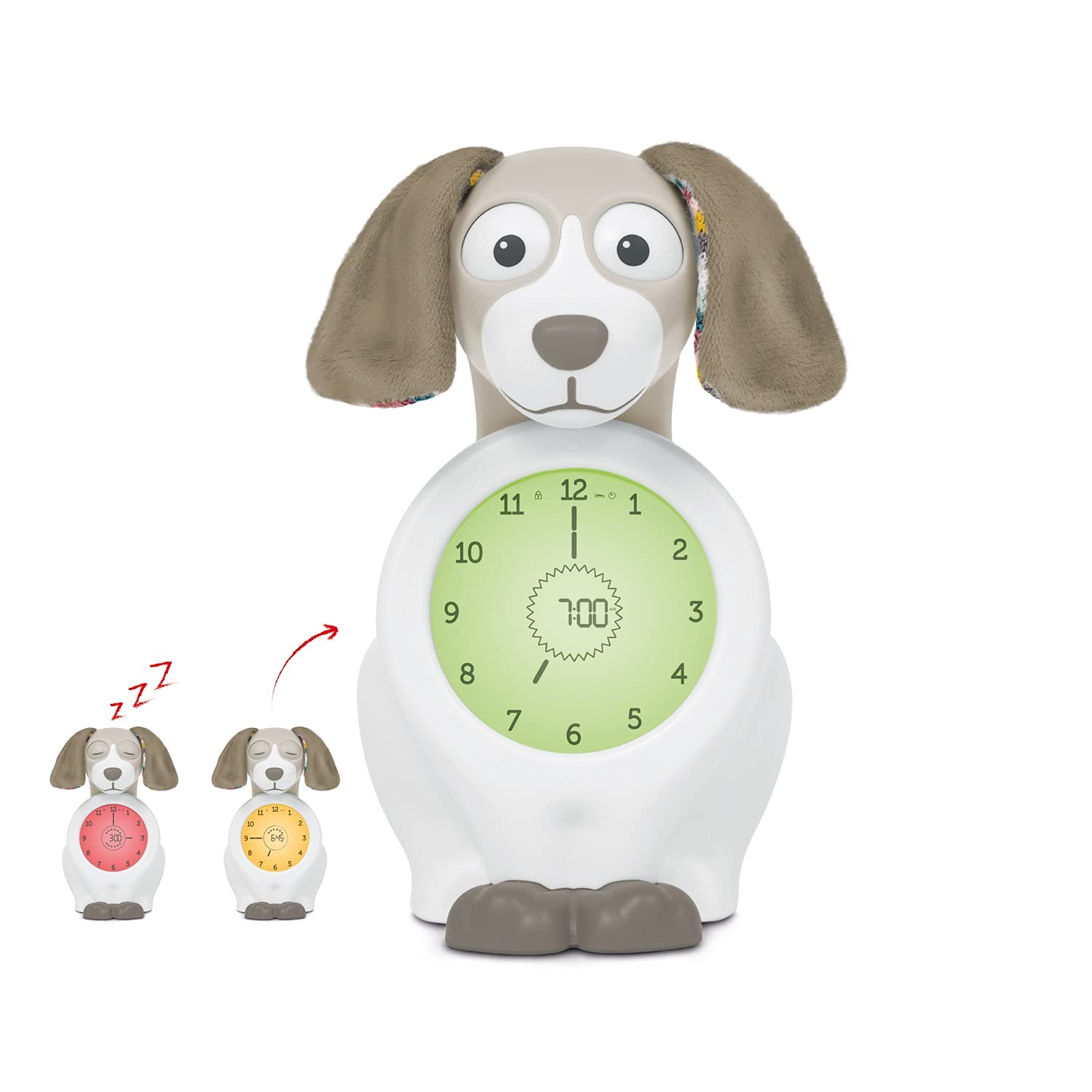 ZAZU Kids Davy Hund - Pädagogischer Wecker & Schlaftrainer für Kinder, LED Kinderwecker, Intelligentes Schlafen & Aufwachen, Mädchen & Jungen (Taupe