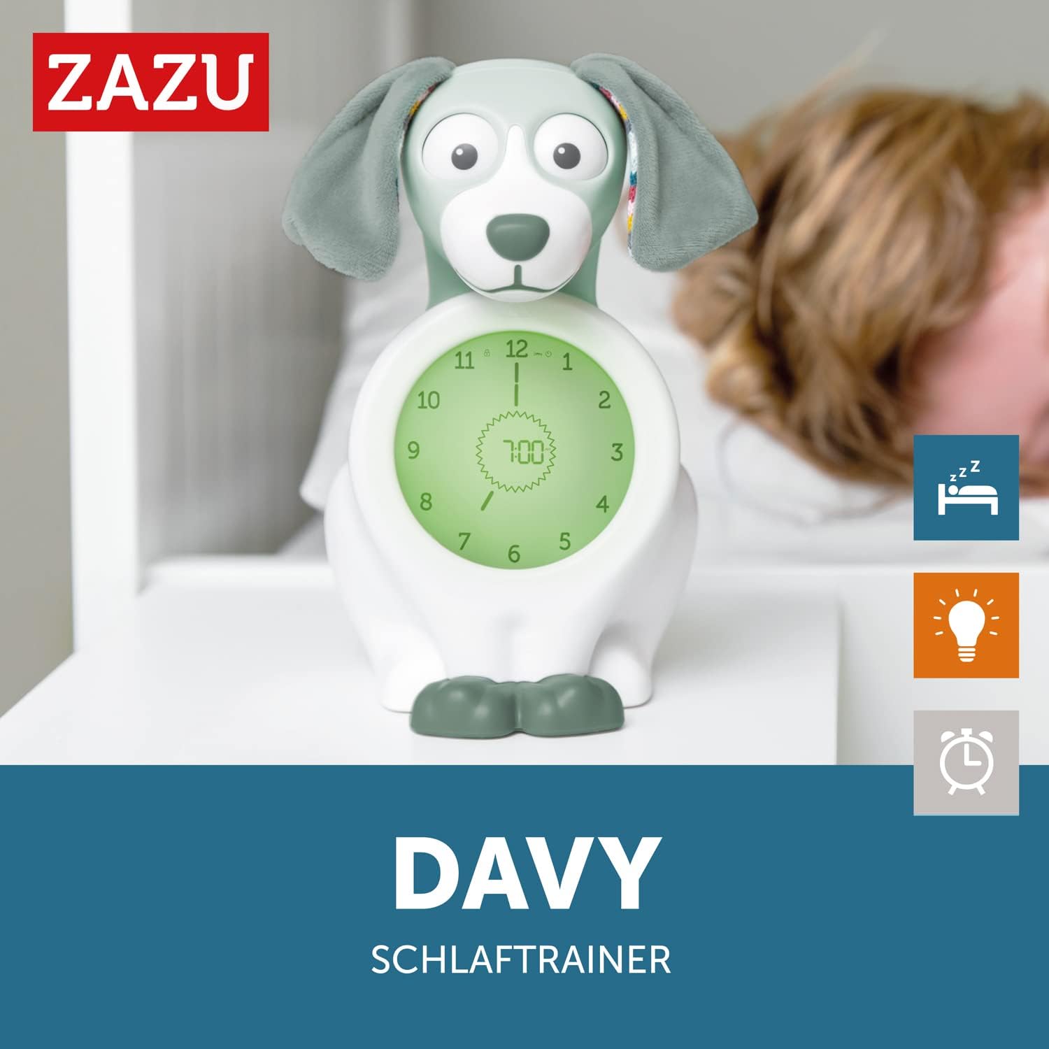 ZAZU Davy The Dog Clock - Sleep Trainer Clock & Nightlight for Kids | Light Up Alarm Clock | Helps teach your child when to wake up with visual indicators | Adjustable Brightness | Auto off