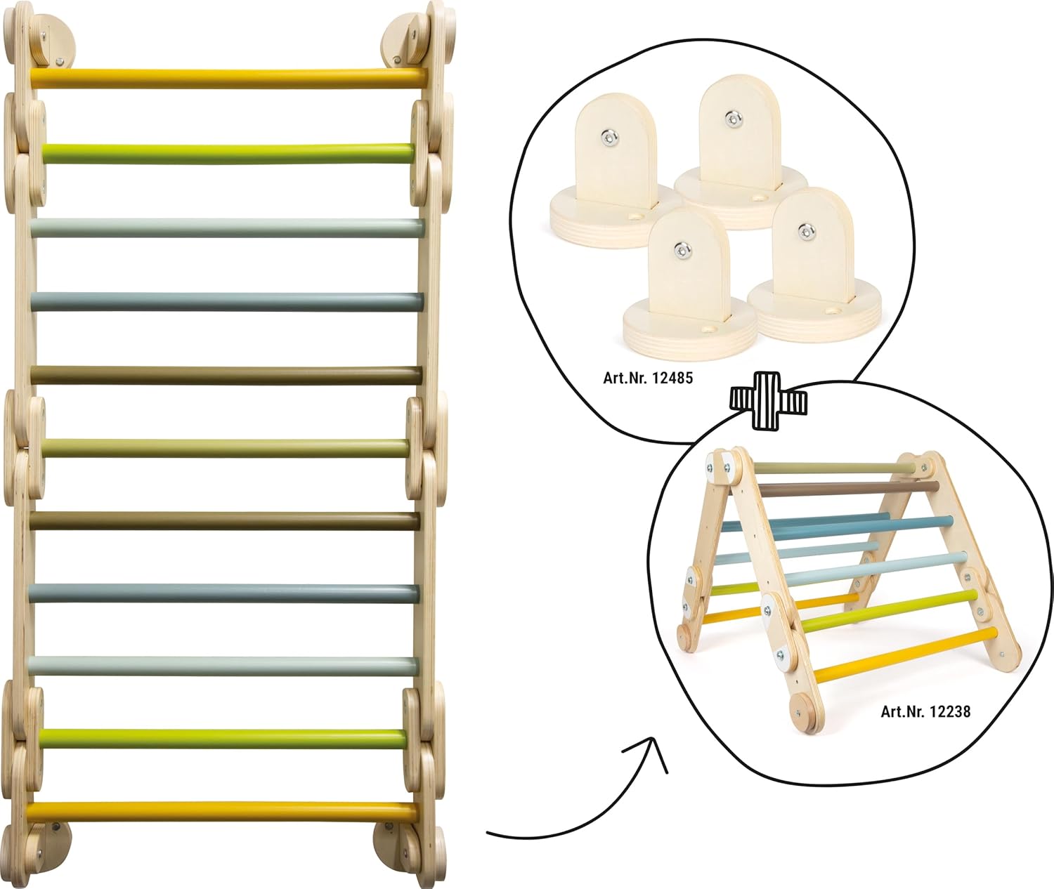 small foot klimmen driehoek muur bars 2in1 Adventure van hout, met 4 adapters, activiteit speelgoed, vanaf 2 jaar, 12625