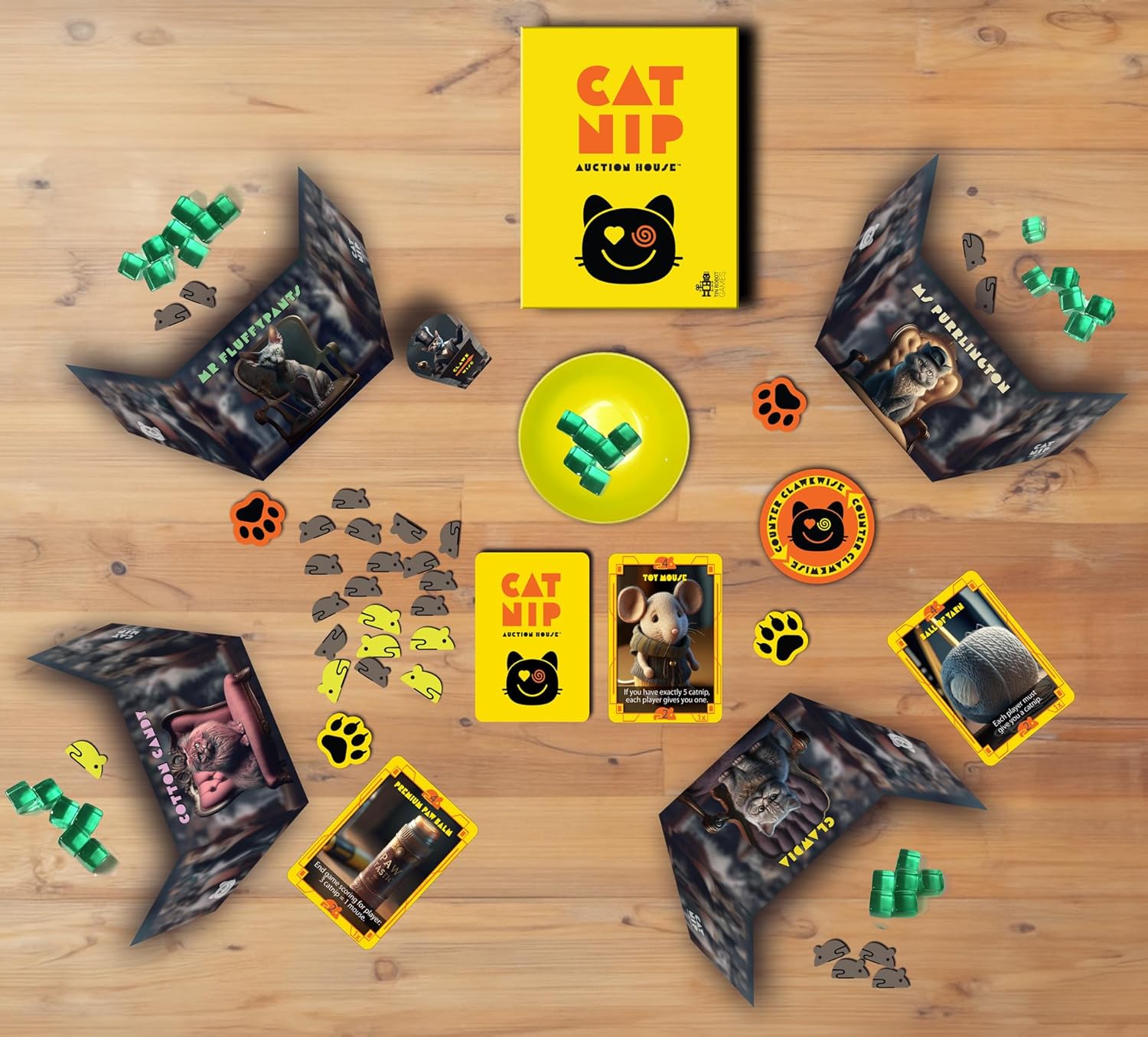 Enter The World of Catnip Auction House - A Strategic Bidding Board Game for 3-10 Players, Ages 8+, Where Elite Cats Bid for Victory!