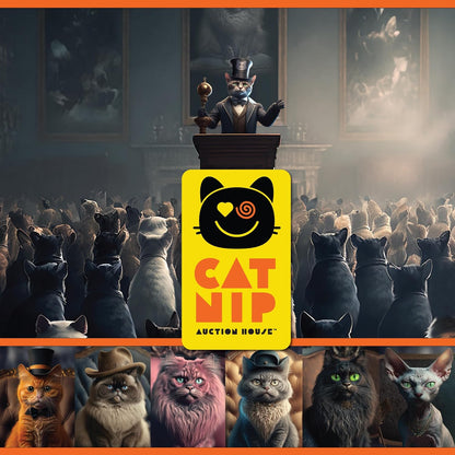 Enter The World of Catnip Auction House - A Strategic Bidding Board Game for 3-10 Players, Ages 8+, Where Elite Cats Bid for Victory!