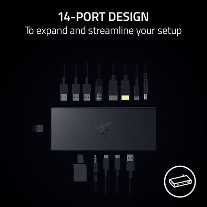 Razer USB 4 Dock - High-Speed Dock for Gaming and Productivity - 14-Port Design - Dual Display Support, Device Charging (3x USB-C, 5x USB-A, HDMI, DisplayPort, Gigabit Ethernet, 3.5mm Audio