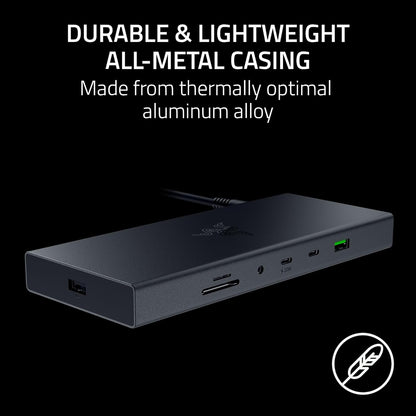 Razer USB 4 Dock - High-Speed Dock for Gaming and Productivity - 14-Port Design - Dual Display Support, Device Charging (3x USB-C, 5x USB-A, HDMI, DisplayPort, Gigabit Ethernet, 3.5mm Audio