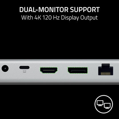 Razer USB 4 Dock - High-Speed Dock for Gaming and Productivity - 14-Port Design - Dual Display Support, Device Charging (3x USB-C, 5x USB-A, HDMI, DisplayPort, Gigabit Ethernet, 3.5mm Audio) Mercury