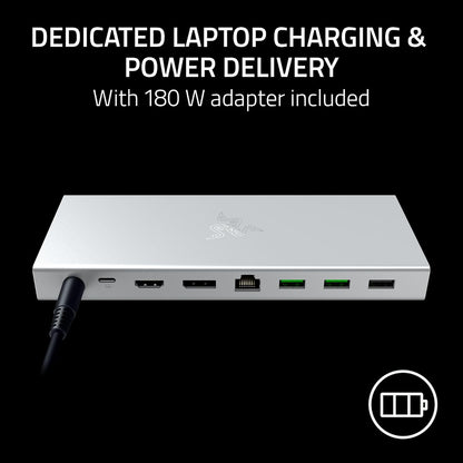 Razer USB 4 Dock - High-Speed Dock for Gaming and Productivity - 14-Port Design - Dual Display Support, Device Charging (3x USB-C, 5x USB-A, HDMI, DisplayPort, Gigabit Ethernet, 3.5mm Audio) Mercury