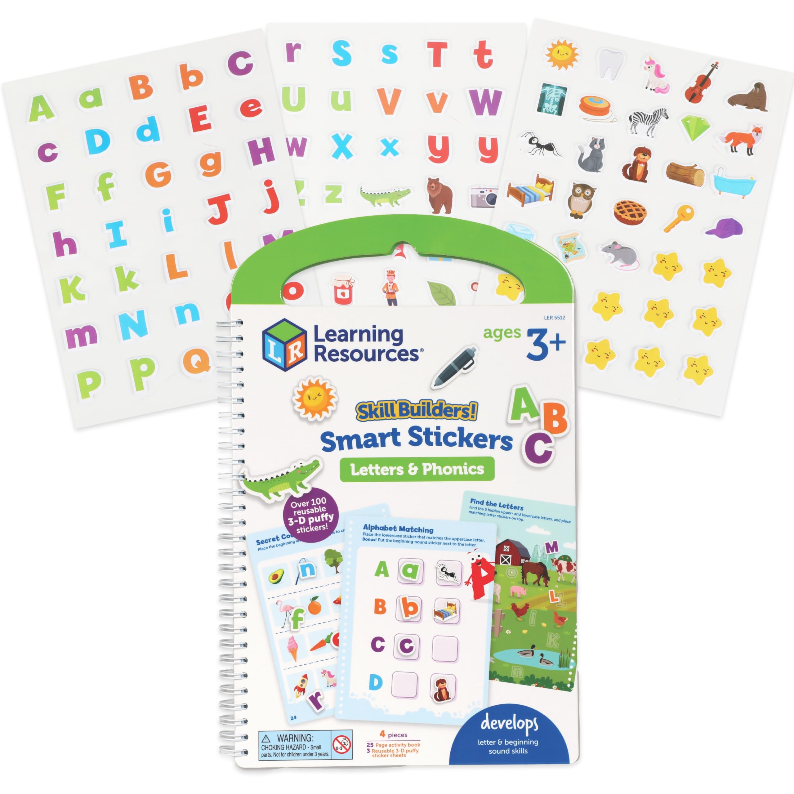 Learning Resources Skill Builders Smart Stickers Letters & Phonics, Alphabet Stickers, Reusable Sticker Book, Preschool Classroom Must Haves, Montessori busy books, Homeschool Learning, Ages 3+