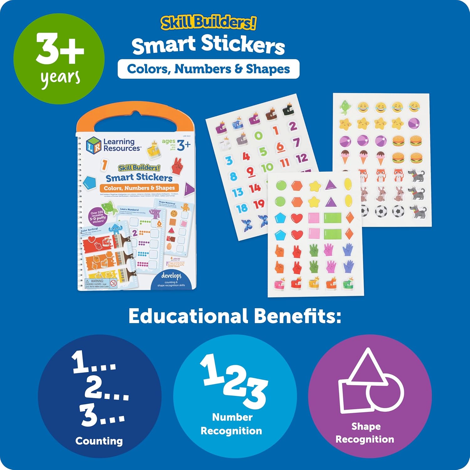 Learning Resources Skill Builders Smart Stickers Colours, Numbers & Shapes, Reusable Sticker Book, Preschool Classroom Must Haves, Busy Books, Ages 3+
