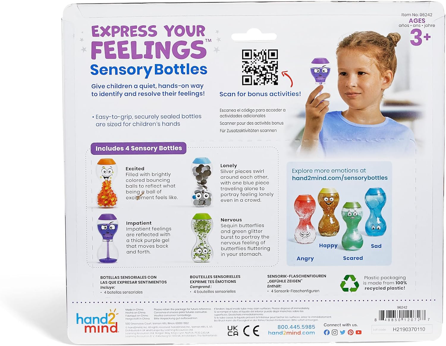 Learning Resources Express Your Feelings Bottiglie Sensoriali, Eccitato, Impaziente, Solo, Nervoso, Età 3+, Giochi sulle Emozioni, Gioco Sensoriale, Giochi Anti-stress, Apprendimento Sociale e Emotivo