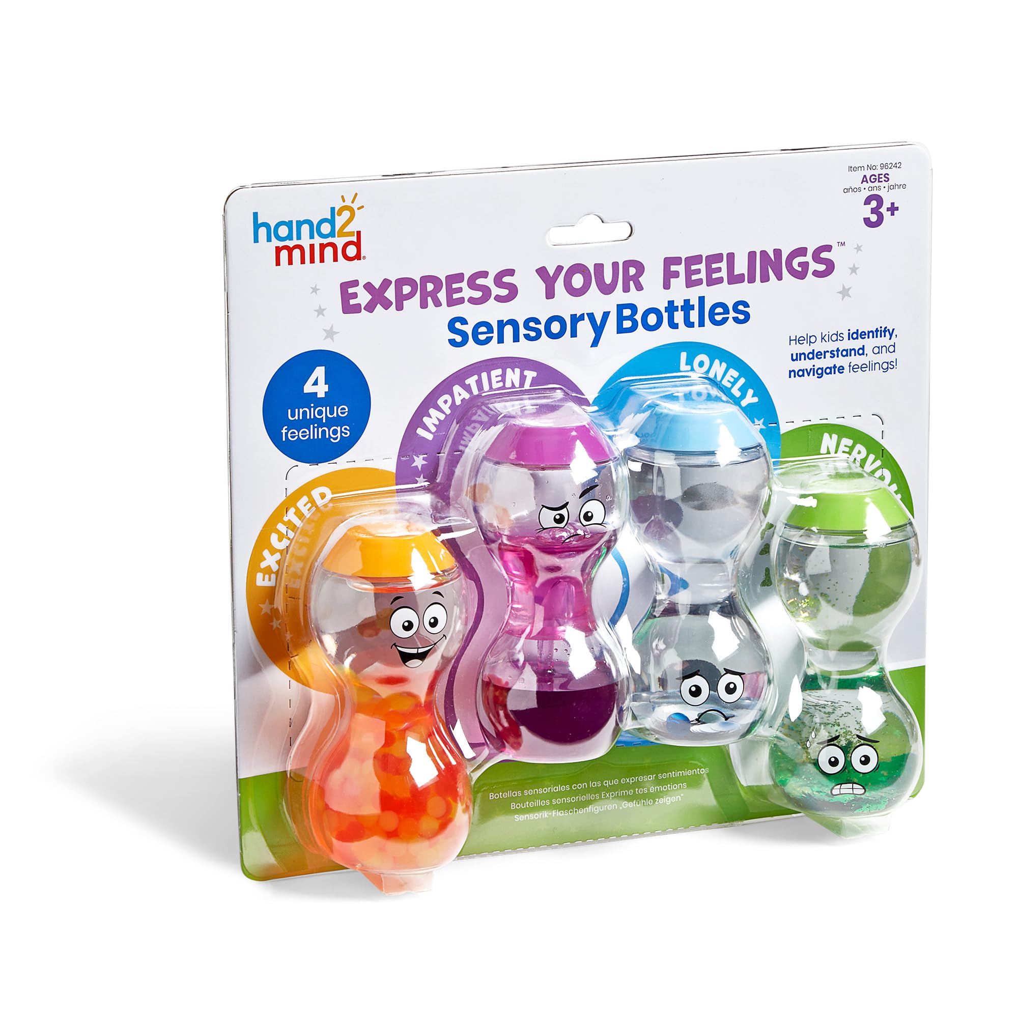 Learning Resources Express Your Feelings Bottiglie Sensoriali, Eccitato, Impaziente, Solo, Nervoso, Età 3+, Giochi sulle Emozioni, Gioco Sensoriale, Giochi Anti-stress, Apprendimento Sociale e Emotivo
