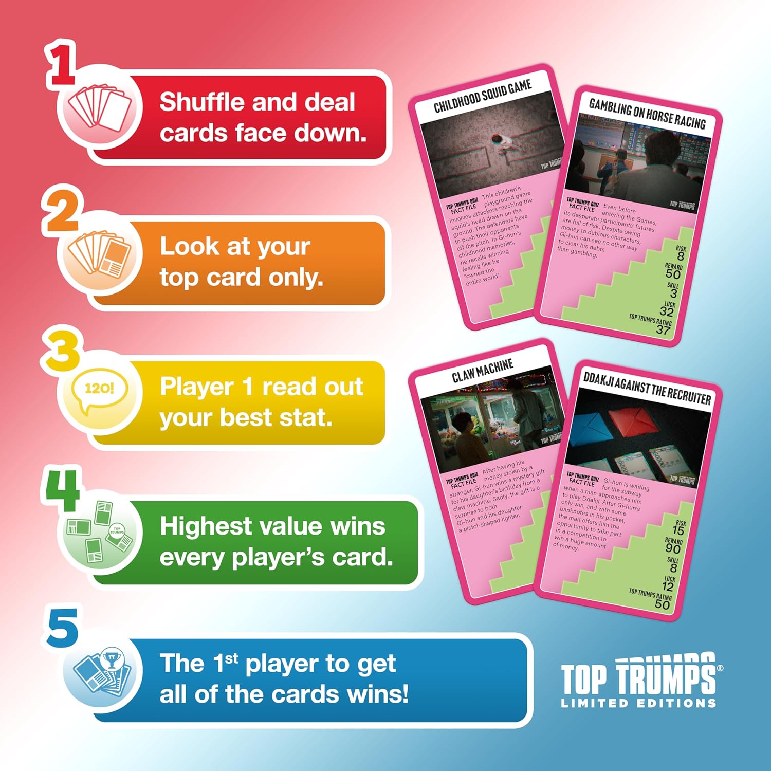 Top Trumps Squid Game Limited Edition Entertaining Dedicated Deck Card Game for 2 plus players makes a great gift for ages 17 plus