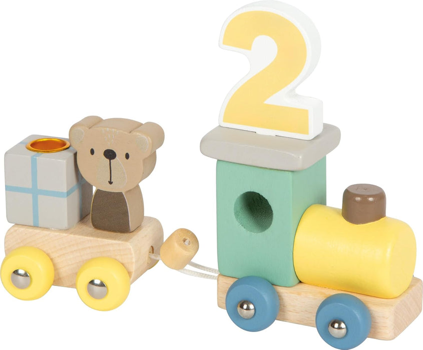 small foot verjaardagstrein dieren van hout, met nummer locomotief, 6 wagons met dierfiguren, nummer stekkers 1-9, decoratie voor kinderfeestjes, 12626