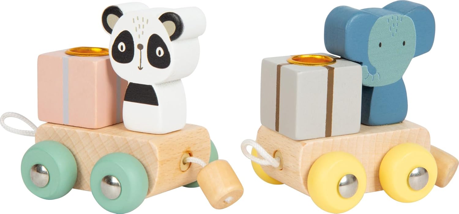 small foot verjaardagstrein dieren van hout, met nummer locomotief, 6 wagons met dierfiguren, nummer stekkers 1-9, decoratie voor kinderfeestjes, 12626