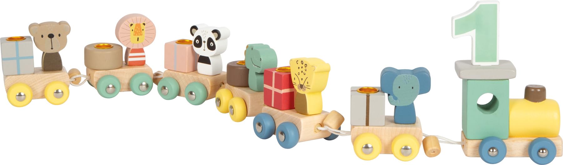 small foot verjaardagstrein dieren van hout, met nummer locomotief, 6 wagons met dierfiguren, nummer stekkers 1-9, decoratie voor kinderfeestjes, 12626