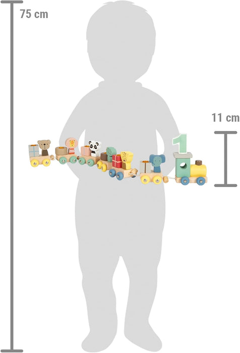 small foot verjaardagstrein dieren van hout, met nummer locomotief, 6 wagons met dierfiguren, nummer stekkers 1-9, decoratie voor kinderfeestjes, 12626