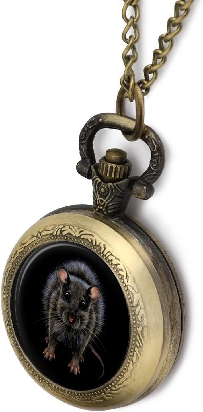 Graphic Color Portrai Mouse Alloy Clock Vintage Pocket Watch Cute Hang Watches Pendent Necklace