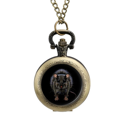Graphic Color Portrai Mouse Alloy Clock Vintage Pocket Watch Cute Hang Watches Pendent Necklace