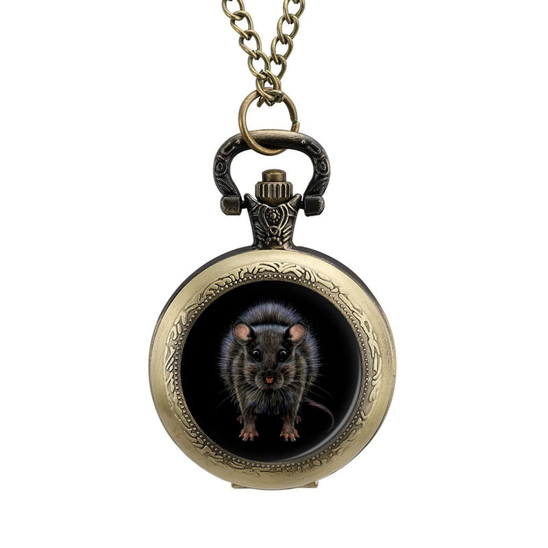 Graphic Color Portrai Mouse Alloy Clock Vintage Pocket Watch Cute Hang Watches Pendent Necklace