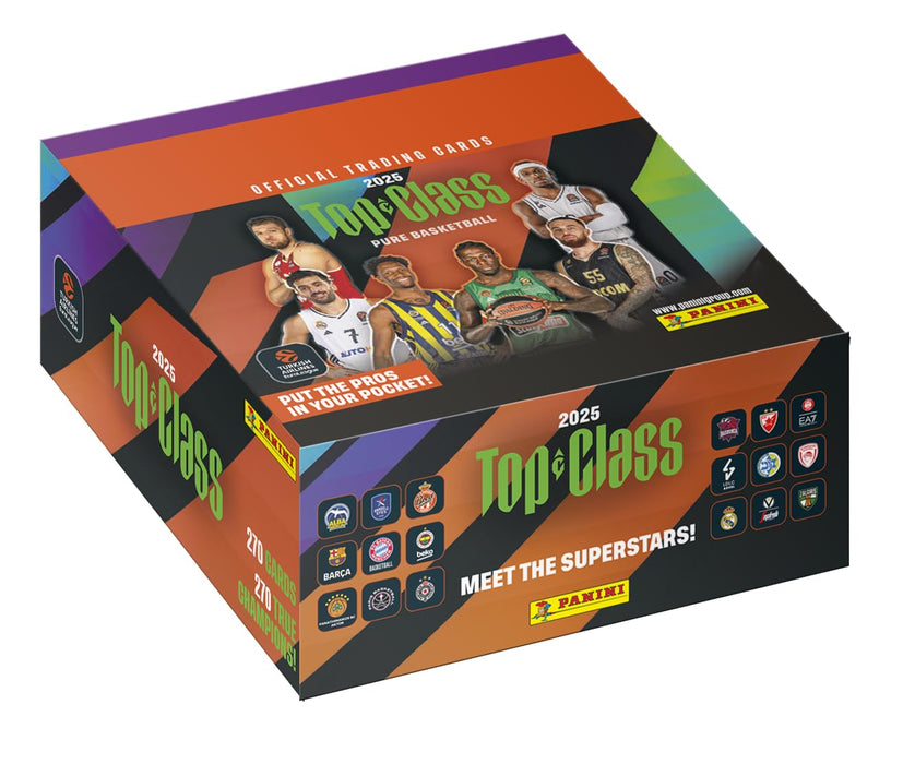 2024/25 Turkish Airlines EUROLEAGUE PANINI Top Class Official Card Collection Doos met 24 hoezen (8 kaarten per hoes
