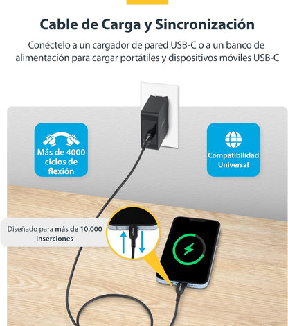 StarTech.com Cable de Carga USB-C de 4m - Cable Cargador USB Tipo C - Cable Cargador USB-C para Portátil - USB 2.0 - PD 60W